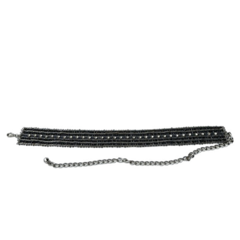 1970s Black and silver diamond like Rhinestone chain Belt